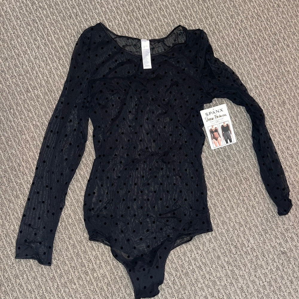 Spanx Sheer dot black bodysuit Size Large NWT